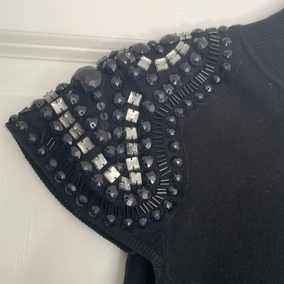 Cache black mock turtleneck with rhinestones on shoulders size medium. - Picture 2 of 6